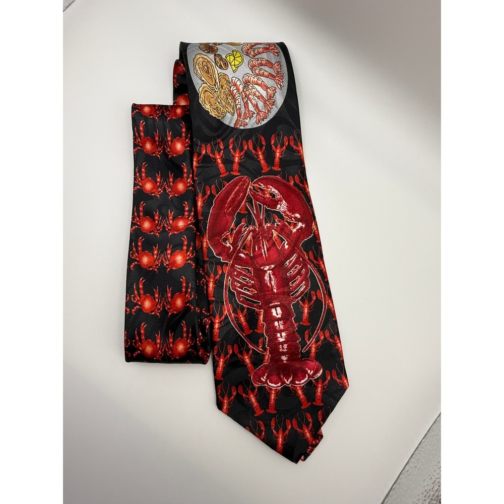 Fratello Necktie OS Lobster Crab Seafood Platter Nautical Kitsch Novelty Black